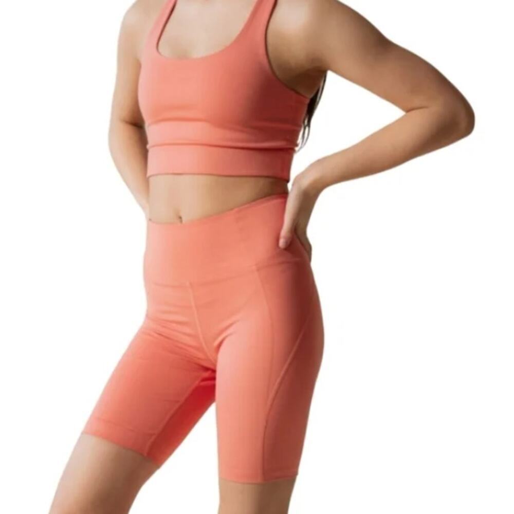 Girlfriend Collective High Rise Bike Short Dark Coral Athleisure Spring Medium